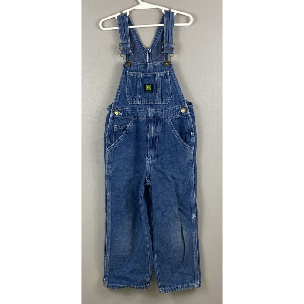 John Deere Kids Denim Jean Overalls Size 5 Boys Medium Wash Farm Ranch Western